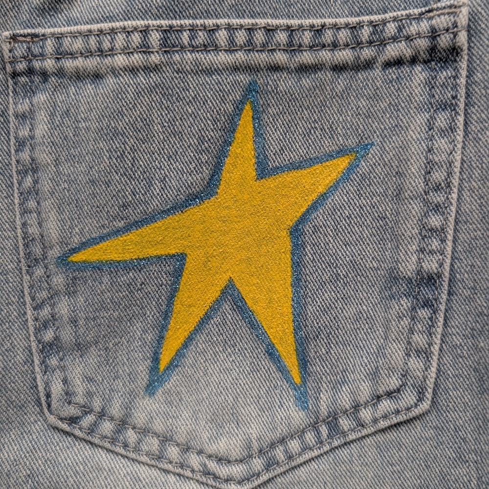 Gracie Light Wash Blue Jeans with Yellow Star + Embroidery Detail